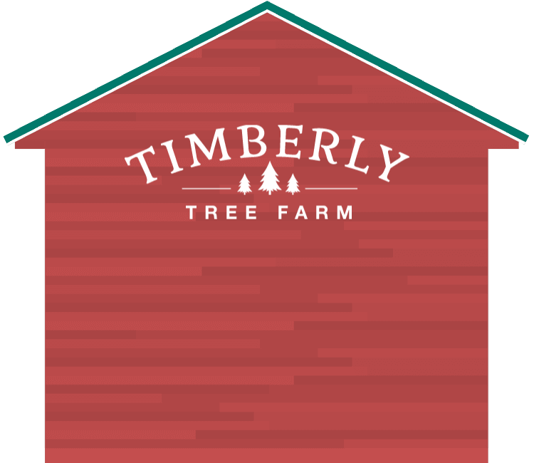 Timberly Tree Farm red barn with logo